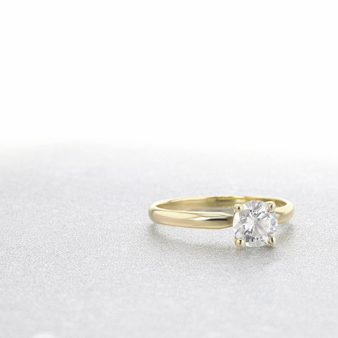 14K Yellow Gold Round Brilliant Cut 0.5ct Moissanite 4 Prong Ring Solarite Lab Diamond Engagement Promising Ring For Women
