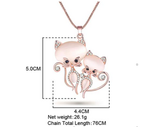 Bonsny Cat Necklace Long Pendant Chain Zinc Alloy Girl Women Fashion Jewelry Statement Accessories